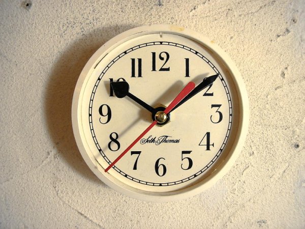 画像1: 1960年代頃のアメリカ・セストーマス・アンティーク・クロックの文字盤の掛時計（丸型・白・赤秒針）