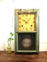大正頃・Meiji・明治時計・振り子時計・緑色（渦ボン・電池式・クォーツ改造）
