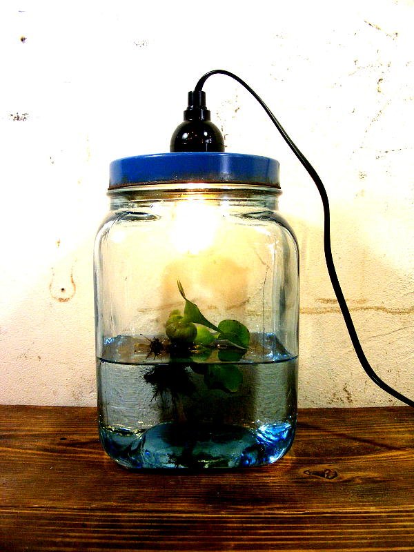 画像1: 昭和30年代・ゆらゆらガラス・海苔瓶・青・小・ランプ(LEDフィラメント電球）