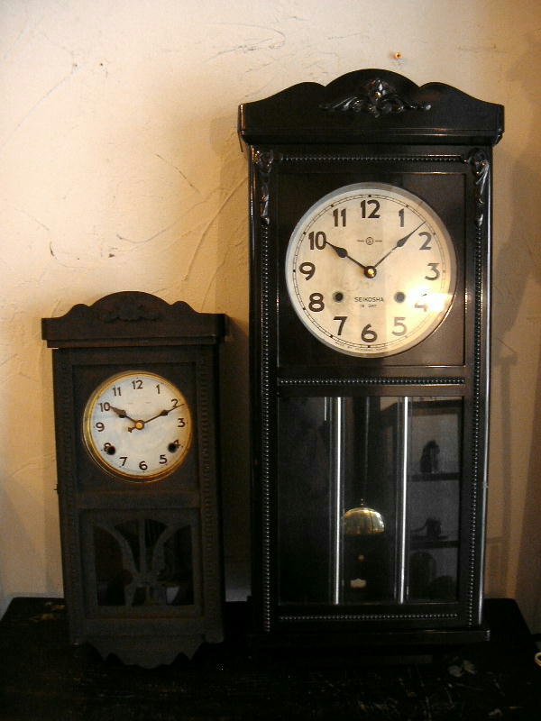 昭和初期頃の大型セイコー舎木製振り子時計（時報ストライク・クォーツ改造）が入荷しました。
