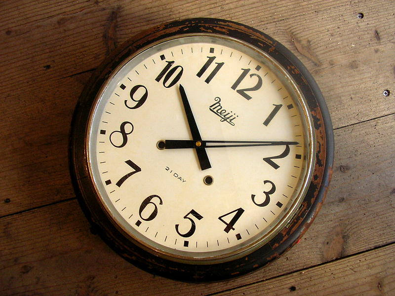 昭和・初期頃の明治・木製・丸時計・ストライク・クォーツ改造