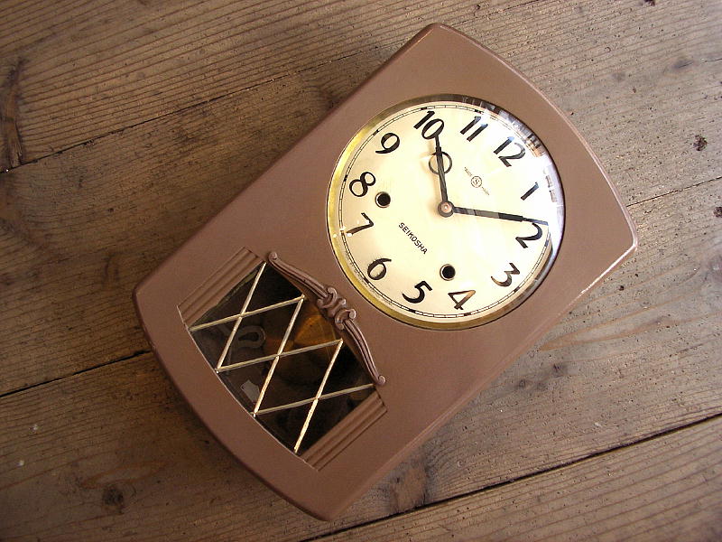 昭和初期頃のセイコー舎・振り子時計・黄土色（クォーツ改造）が入荷しました。