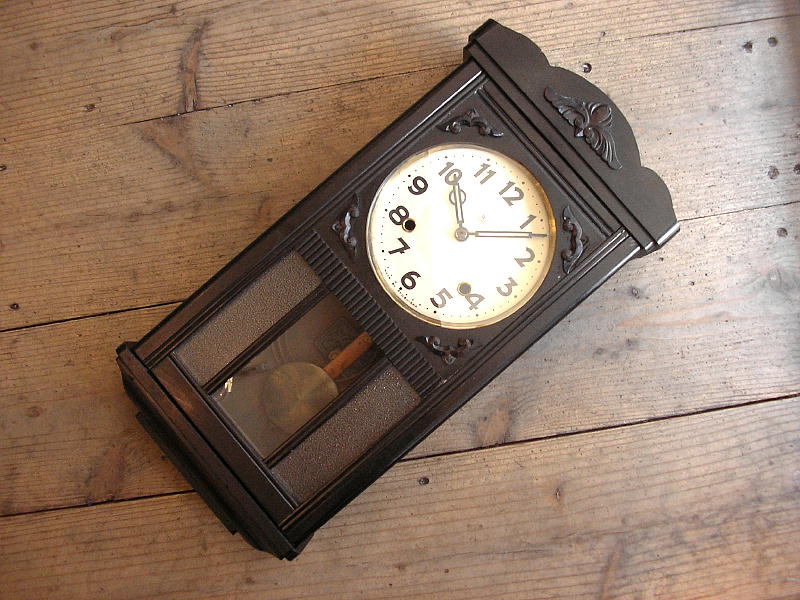 大正頃のアンティーク・流水舎・振り子時計（クォーツ改造）・ダイヤガラス付きが入荷しました。