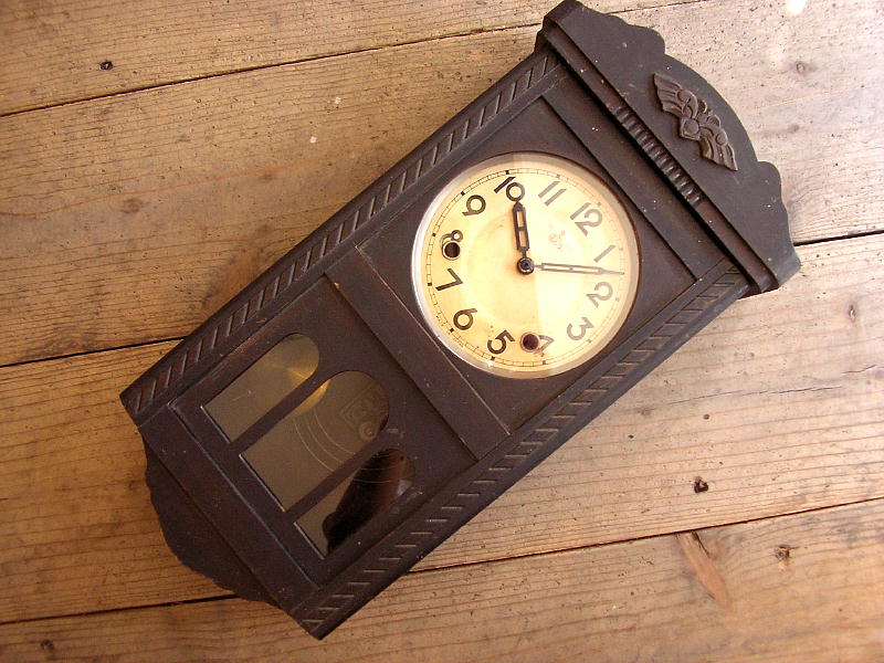大正頃の地球ライオン印・振り子時計（クォーツ改造）が入荷しました。