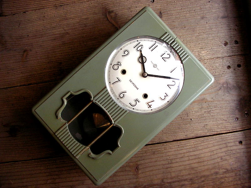  昭和初期頃のアンティーク・クロックのセイコー舎・振り子時計・緑色が入荷しました。