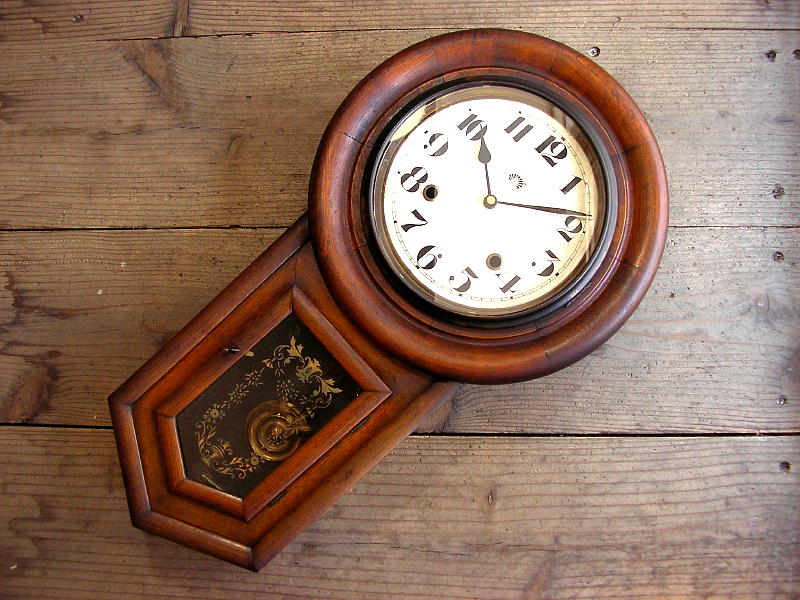  明治頃・今津時計店・頭丸型（尾長型）・振り子時計（電池式・クォーツ改造）が入荷しました。