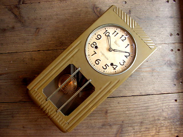 アンティーク・掛け時計の昭和初期頃・Mastery・協立時計・振り子時計（・オリーブ色電池式・クォーツ改造）が仕上がりました。