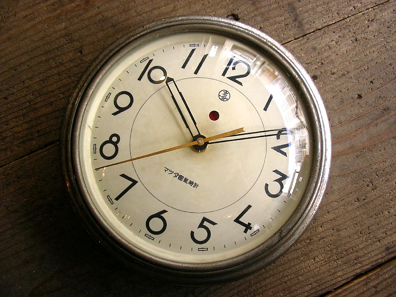 アンティーク・クロックの昭和初期頃・マツダ・電気時計・S500・丸型・小・鉄製（電池式・スイープ・クォーツ改造）が仕上がりました。