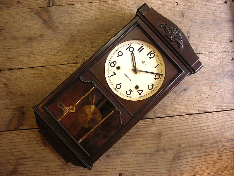大正頃のアンティーク・クロックのセイコー舎・振り子時計（電池式・クォーツ改造）が仕上がりました。
