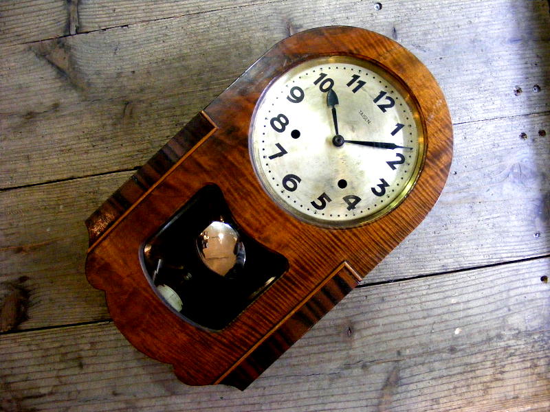 昭和初期頃のアンティーク・クロックの今岡時計・TAISEN・R型・振り子時計（電池式・クォーツ改造）が仕上がりました。