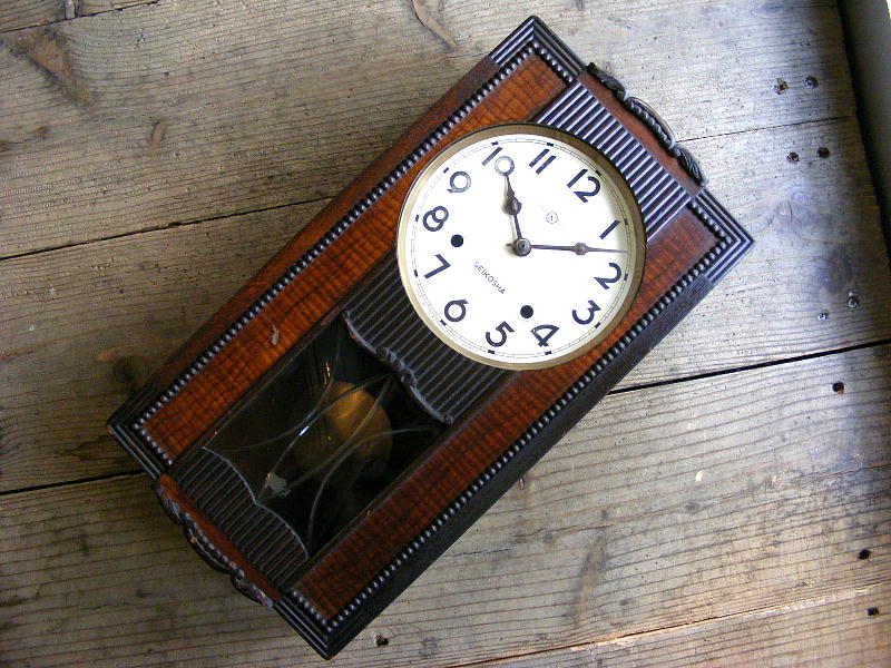 昭和初期頃のアンティーク・クロックの精工舎・振り子時計・角型（電池式・クォーツ改造）が仕上がりました。