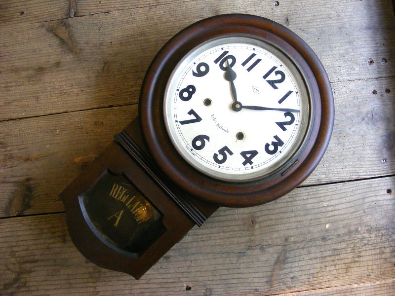 大正頃のアンティーク・クロックのアイチ時計・SMマーク・頭丸型（尾長型）・振り子時計（電池式・クォーツ改造）が仕上がりました。