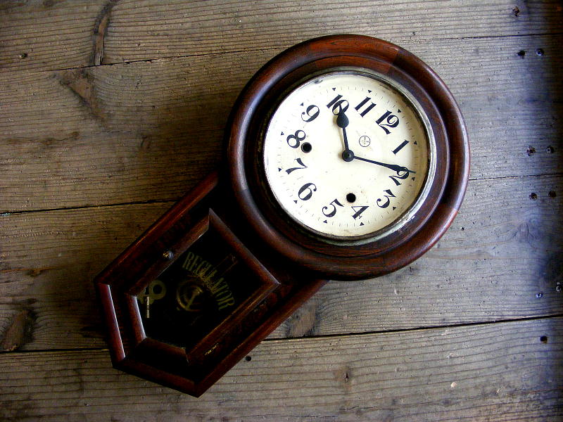 大正頃のアンティーク・クロックの愛知時計・頭丸型（尾長型）・振り子時計（電池式・クォーツ改造）が仕上がりました。