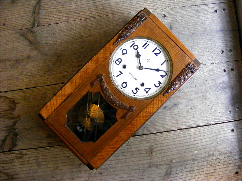 昭和初期頃のアンティーク・クロックの精工舎・振り子時計・NO.1723・角型（電池式・クォーツ改造）が仕上がりました。
