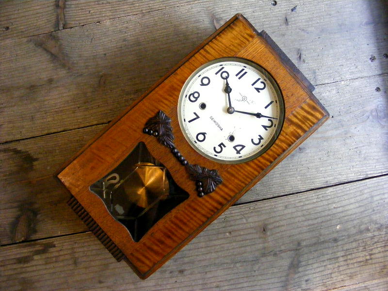 昭和初期頃のアンティーククロックの精工舎・振り子時計・NO.1777・角型（電池式・クォーツ改造）が仕上がりました。