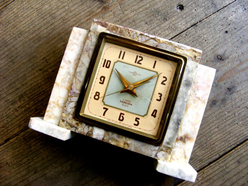 昭和初期頃のアンティーク・置き時計の精工舎・大理石・置時計・手巻式・２石・８日巻（電池式・スイープ・クォーツ改造）が仕上がりました。