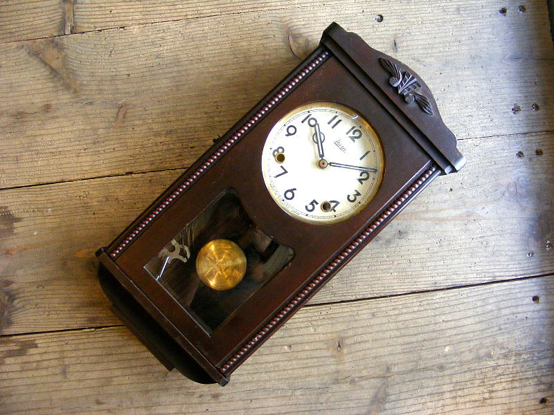 アンティーク柱時計のオキュパイド・ジャパン製・Meiji・明治時計・振り子時計（電池式・クォーツ改造）が仕上がりました。