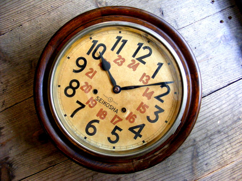 大正頃のアンティーク・クロックの精工舎・丸型・振り子時計・手巻式・24時間表記（電池式・クォーツ改造）が仕上がりました。