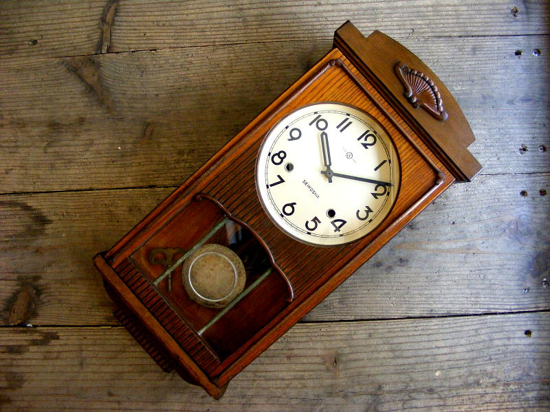 大正頃のアンティーククロックの精工舎・振り子時計（電池式・クォーツ改造）が仕上がりました。