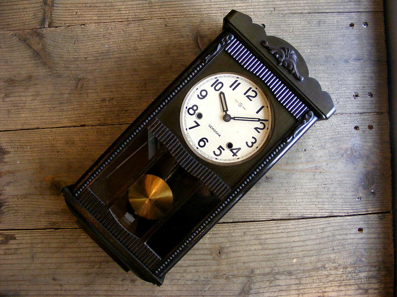 アンティーク柱時計の昭和初期頃・精工舎・振り子時計（電池式・クォーツ改造）が仕上がりました。