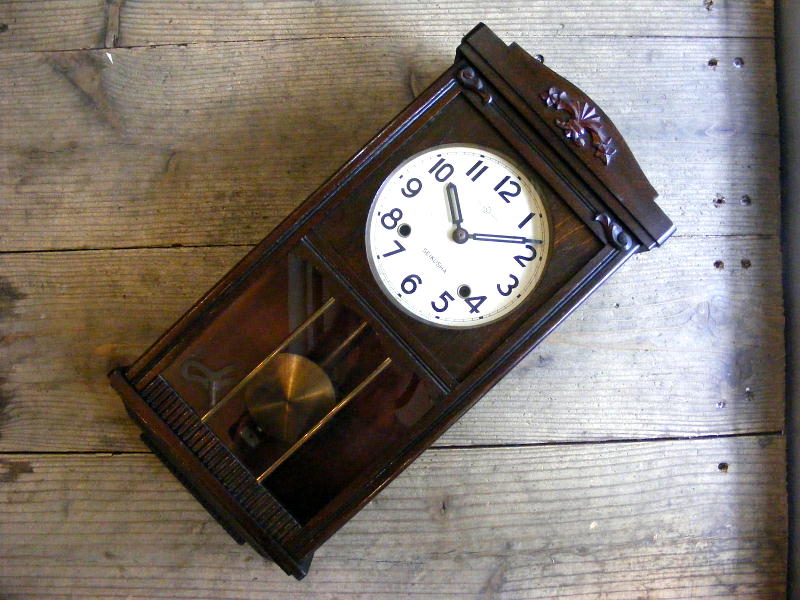 大正頃のアンティーク柱時計の精工舎・振り子時計・N.1608・横窓付き（電池式・クォーツ改造）が仕上がりました。