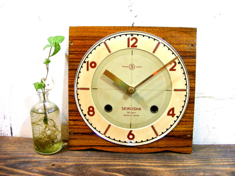 昭和初期頃のアンティーク・クロックの精工舎・１４日巻・振り子時計・文字盤・掛け時計・角型（電池式・クォーツ）が仕上がりました。