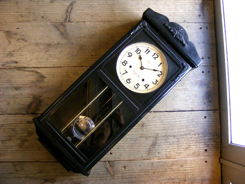 昭和初期頃のアンティーク柱時計の精工舎・振り子時計・２１日巻・中型（電池式・クォーツ改造）が仕上がりました。