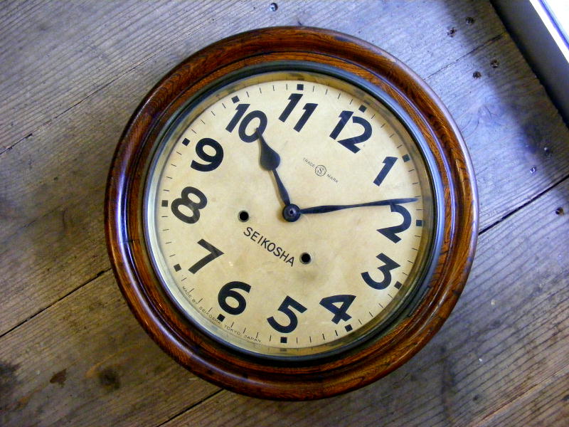 大正頃のアンティーク柱時計の精工舎・丸型・振り子時計・手巻式（電池式・クォーツ改造）が仕上がりました。