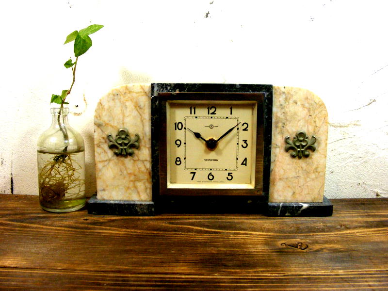 昭和初期頃のアンティーク・デスククロックの精工舎・大理石・置時計・手巻式（電池式・クォーツ改造）が仕上がりました。