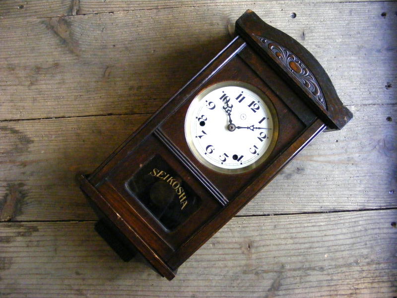 昭和初期頃の古時計の精工舎・振り子時計・レギュレター・セルロイド文字盤（電池式・クォーツ改造） が仕上がりました。
