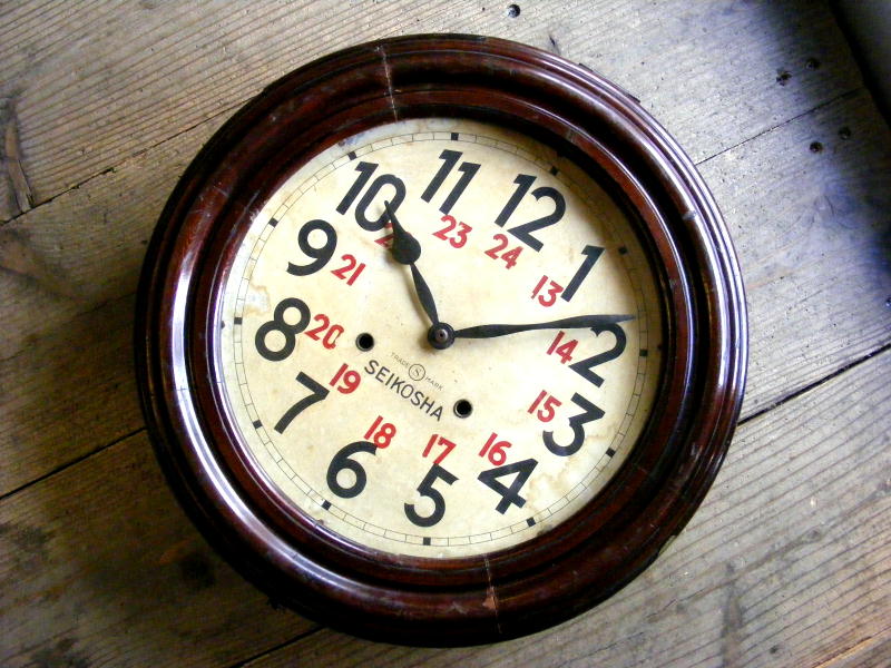 大正頃の古時計の精工舎・丸型・振り子時計・手巻式・24時間表記（電池式・クォーツ改造）が仕上がりました。
