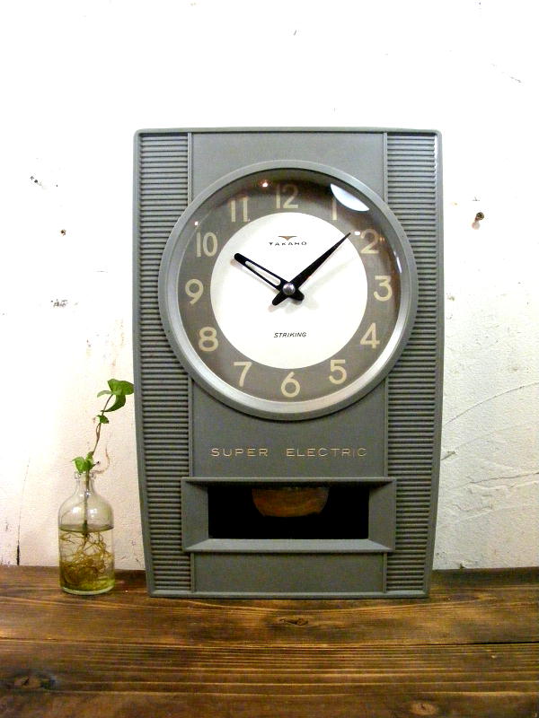 1960年代のアンティーク柱時計のタカノ・スーパー・エレクトリック・振り子時計・3301B・グレー（電池式・クォーツ改造）が仕上がりました。