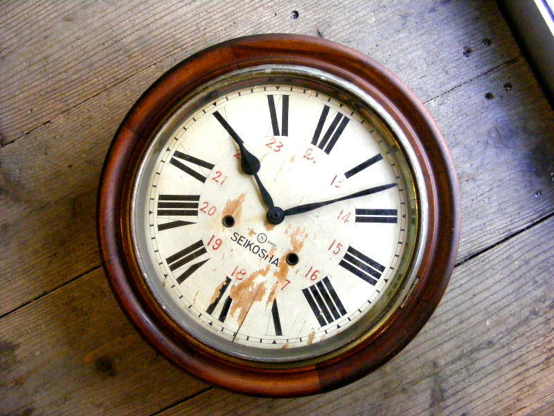 大正頃のアンティーク柱時計の精工舎・丸型・振り子時計・手巻式・NO.45・ローマ数字（電池式・クォーツ改造） が仕上がりました。
