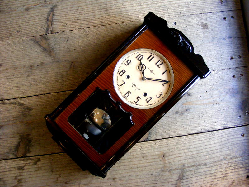 昭和初期頃のアンティーク柱時計の精工舎・14日巻・振り子時計・#2705（電池式・クォーツ改造）が仕上がりました。