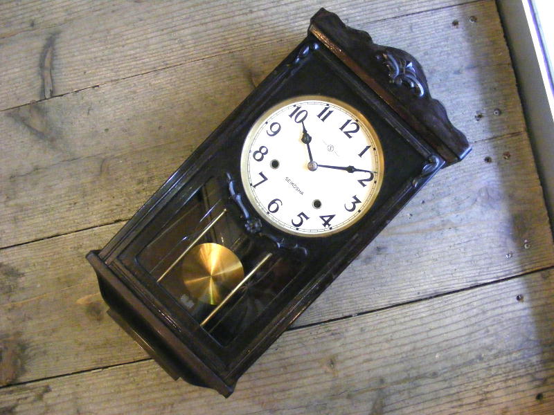 昭和初期頃のアンティーク柱時計の精工舎・振り子時計・#1736（電池式・クォーツ改造）が仕上がりました。