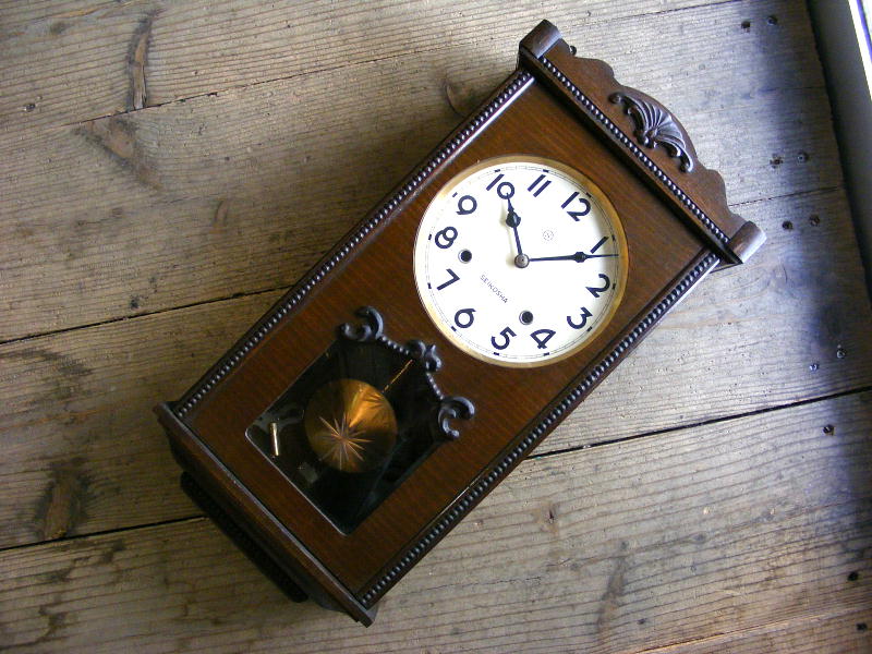昭和初期頃のアンティーク・クロックの精工舎・振り子時計・横窓付き（電池式・クォーツ改造）が仕上がりました。