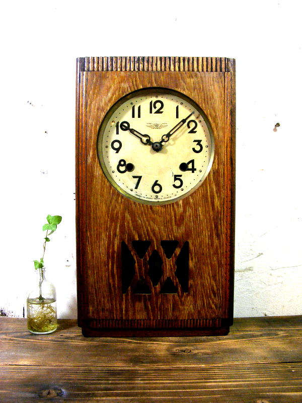 昭和初期頃のアンティーク柱時計の大阪・ノーブル・クロック・振り子時計（電池式・クォーツ改造）が仕上がりました。