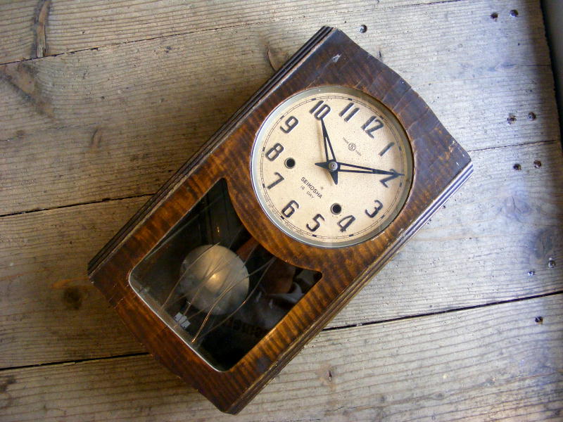 昭和初期頃のアンティーク柱時計の精工舎・14日巻・振り子時計（電池式・クォーツ改造）が仕上がりました。