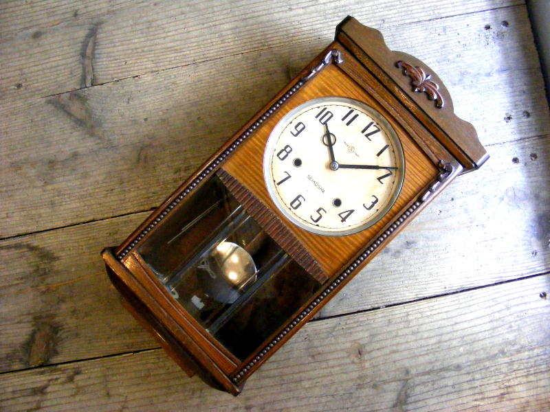 昭和初期頃のアンティーク柱時計の精工舎・振り子時計・#1773（電池式・クォーツ改造）が仕上がりました。