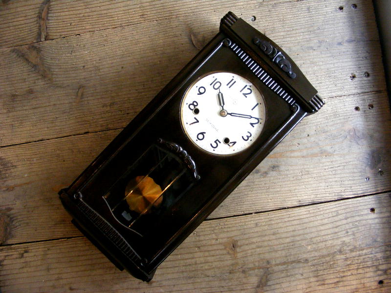 昭和初期頃のアンティーク柱時計の精工舎・振り子時計・#1559（電池式・クォーツ改造） が仕上がりました。