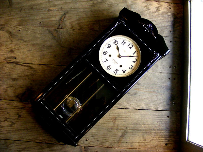 昭和初期頃のアンティーク柱時計の精工舎・中型・振り子時計・14日巻・#2801（電池式・クォーツ改造）が仕上がりました。