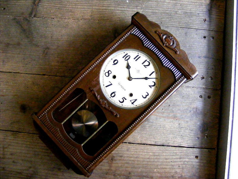 昭和初期頃のアンティーク柱時計の精工舎・振り子時計（電池式・クォーツ改造）が仕上がりました。