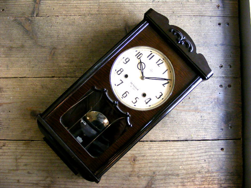 昭和初期頃のアンティーク柱時計の精工舎・14日巻・振り子時計・#2705（電池式・クォーツ改造）が仕上がりました。
