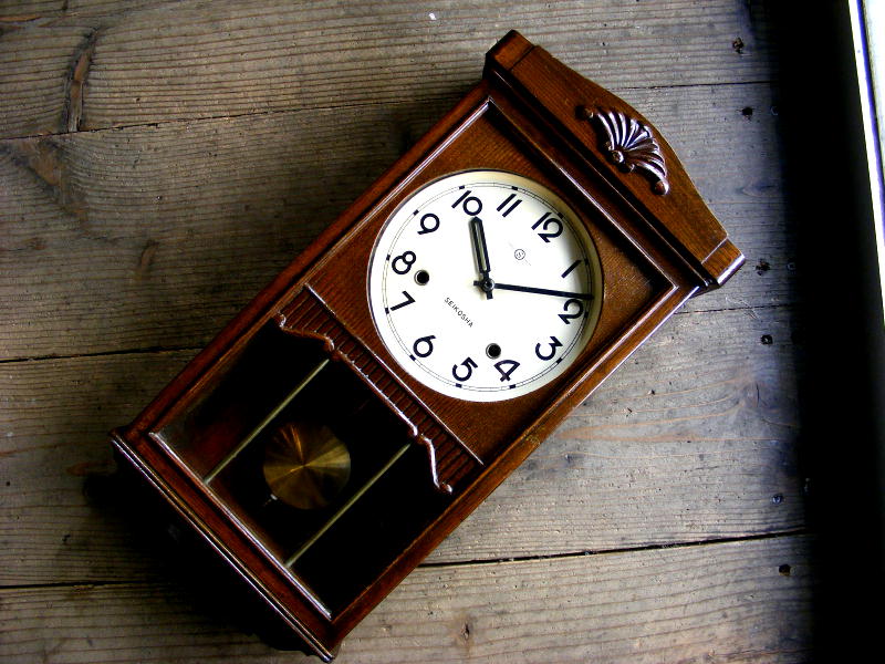 大正頃のアンティーク柱時計の精工舎・振り子時計・No.708（電池式・クォーツ改造）が仕上がりました。