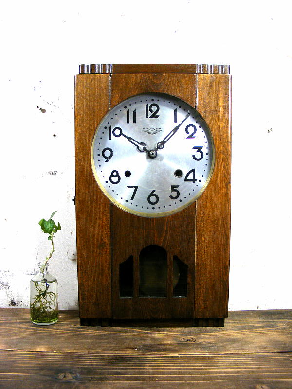 大正頃のアンティーク柱時計の羽根時計印・興和紡・振り子時計（電池式・クォーツ改造）が仕上がりました。