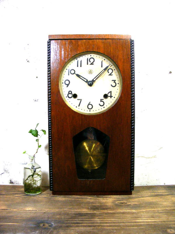大正頃のアンティーク柱時計の愛知時計・振り子時計（電池式・クォーツ改造）が仕上がりました。