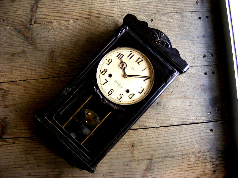 昭和初期頃のアンティーク柱時計の精工舎・14日巻・振り子時計（電池式・クォーツ改造）が仕上がりました。