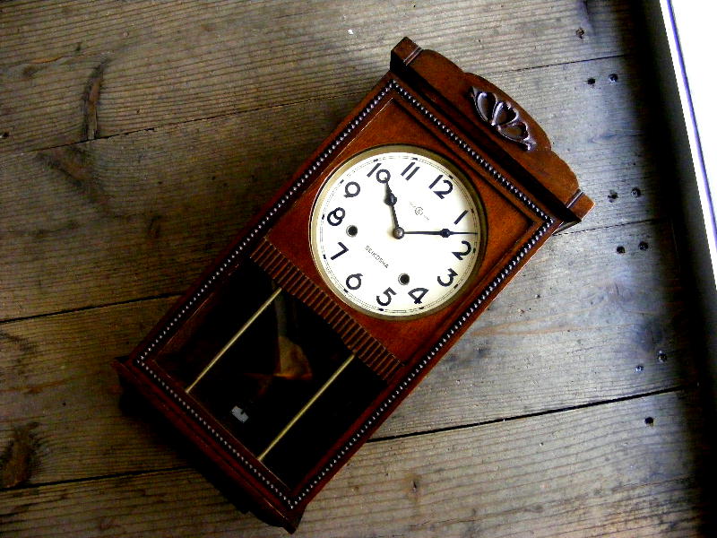 大正頃の古時計の精工舎・振り子時計・横窓付き（電池式・クォーツ改造）が仕上がりました。
