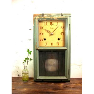 画像: 大正頃・Meiji・明治時計・振り子時計・緑色（渦ボン・電池式・クォーツ改造）