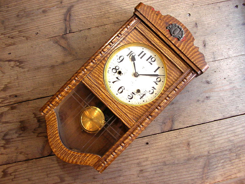 画像: 大正頃のアンティーク・振り子時計の水谷駒次郎・トレードマークT・振り子時計・フクロウ型（電池式・クォーツ改造）が入荷しました。